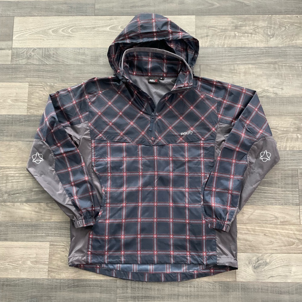 AGU Kangourak Anorak Windbreaker Half Zip Jacket Men’s MEDIUM Navy Grey Hooded